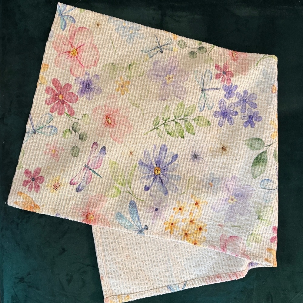 House & Garden Floral Dragonfly Table Runner Multi Color Cotton Metallic